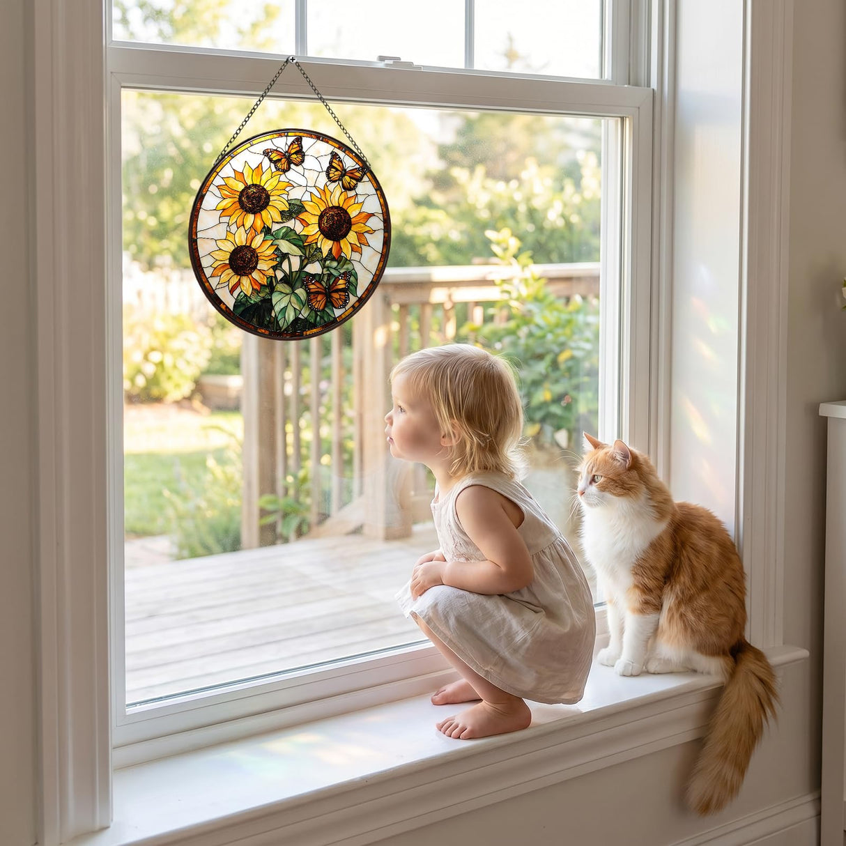 Zhuoyaju Stained Glass Suncatcher Window Hanging, 7.8 x 7.8 in