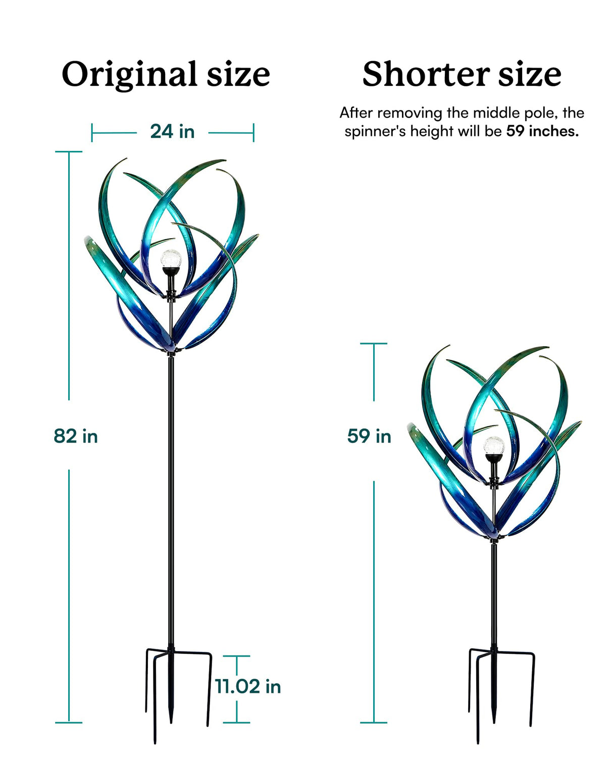 Cyan Oasis 82 inch Wind Spinners Outdoor - Extra Large Outdoor Metal Wind Sculptures Spinners with Solar Light, Windmills for The Yard Garden, Yard Art Garden Lawn Decor - Peacock Blue