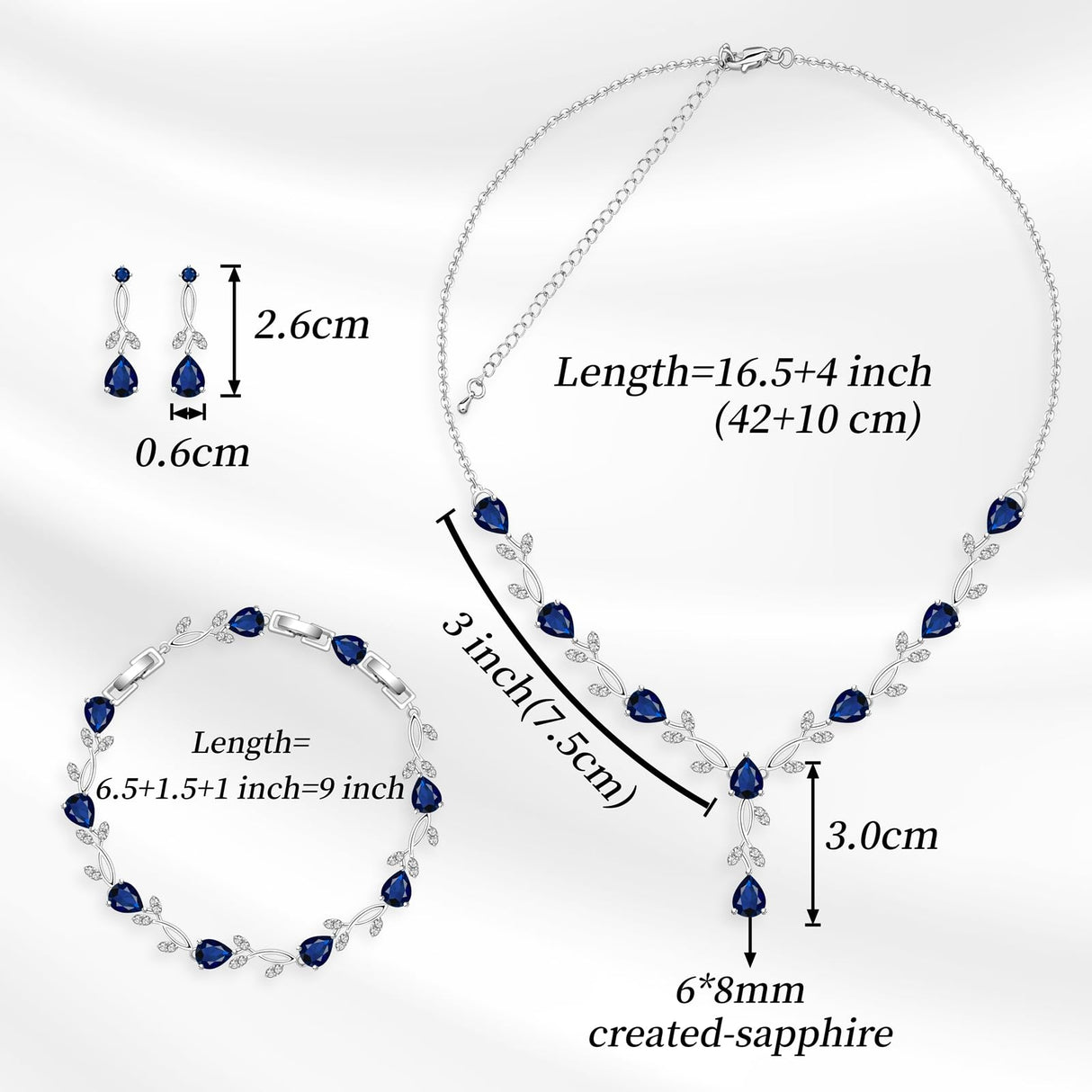 ZCGJWE Blue Sapphire Jewelry Set for Women Party Prom Wedding Necklace Earrings Set Gift for Mother Wife Friend