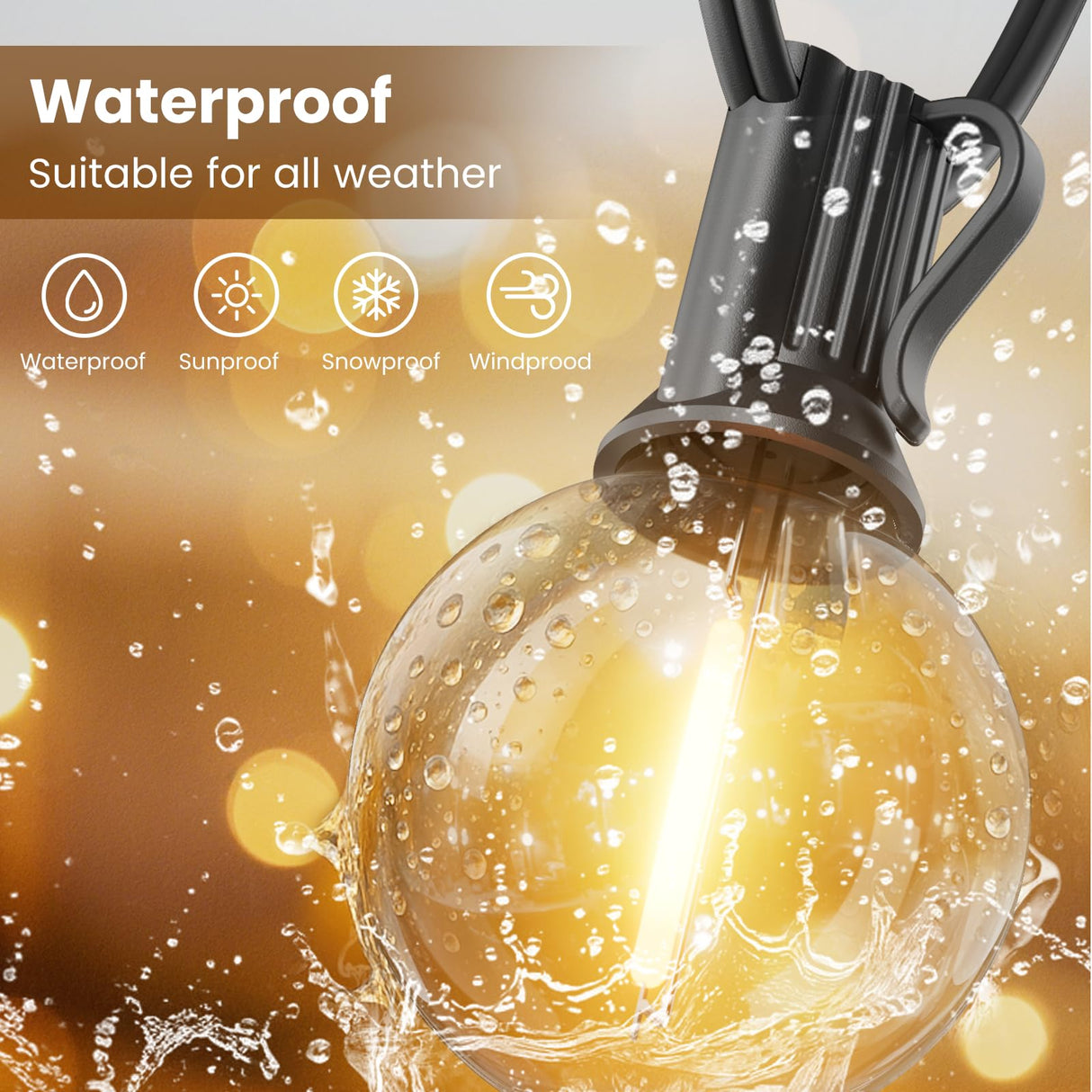 RTTY Outdoor String Lights 100 FT, Patio Light for Outside, Waterproof G40 Shatterproof LED Bulbs, Dimmable Hanging Connectable Globe Lighting for Backyard, Porch, Bistro, Balcony, Party, Warm White