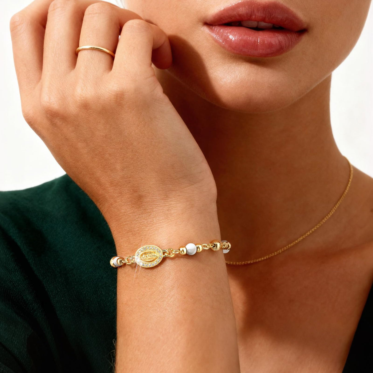 XUANPAI Virgin Mary Cross Bracelet for Women,14K Gold Plated Catholic Gifts
