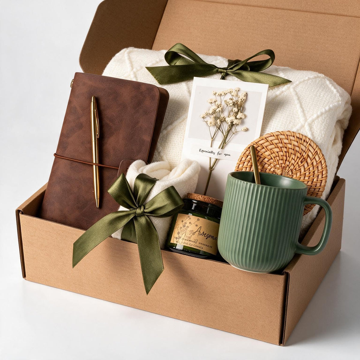 Birthday Gifts for Women, Self Care Gift Baskets Care Package, Thank You, Get Well, Sympathy Inspirational Friendship Gifts for Mom, Grandma, Sister,Friends, Girls (Olive green)