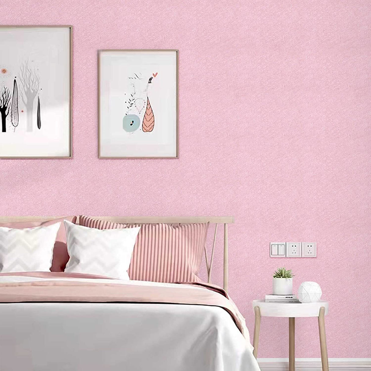 Abyssaly Pink Wallpaper Embossed Self Adhesive Peel and Stick Removable Home Decorative 23.6 inch X 118 inch Vinyl Film Cabinet Furniture Countertop Solid Color Shelf Paper Silk