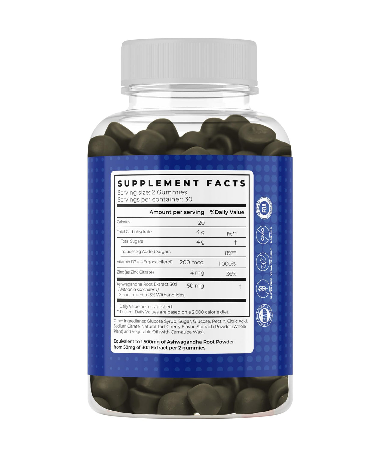 GUSEVIT Ashwagandha Gummies 1,500mg with Vitamin D & Zinc | Vegan Ashwaghandha Supplement for Mood & Immune Support, Focus & Relaxation | Gluten-Free, Non-GMO | Cherry Flavor, 60 Ct