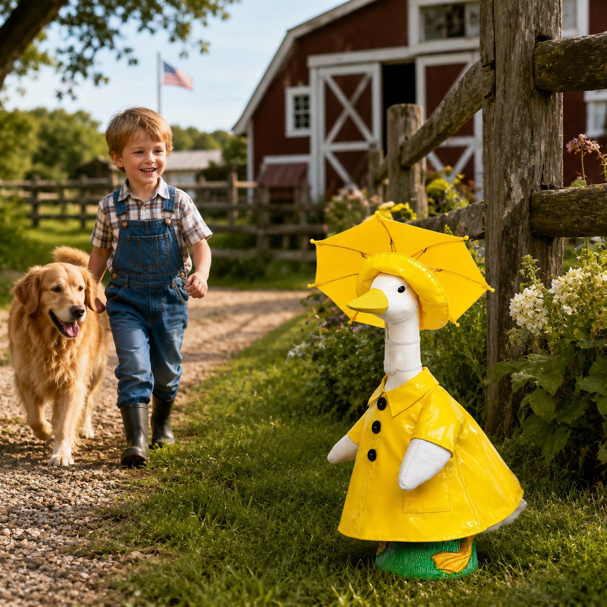 Porch Goose Outfits 23 Inch, Goose Clothes with Waterproof Raincoat & Umbrella | Easy-On Costume for Garden Statue Decor ViresSpire
