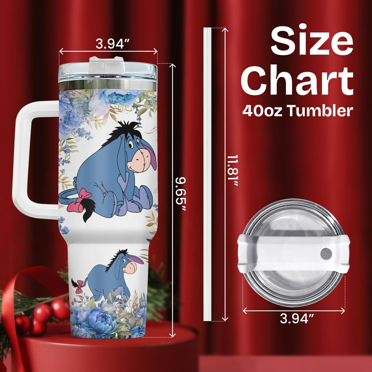 GEPOSTORE Christmas Gifts for Women Girls, Blue Donkey 40oz Tumbler with Handle, Cute Cartoon Character Tumbler, Birthday Gifts for Movie Lover