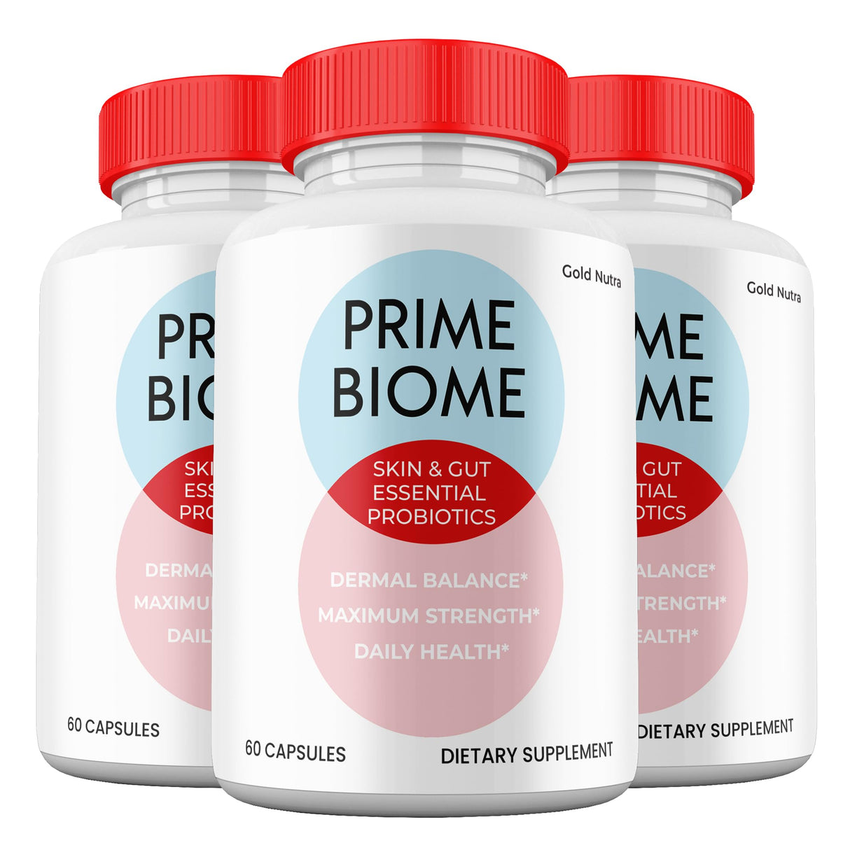 Gold Nutra (3 Pack) Prime Biome Pills, Prime Biome All Natural Supplement Skin and Gut Probiotics Capsules, 3 Month Supply