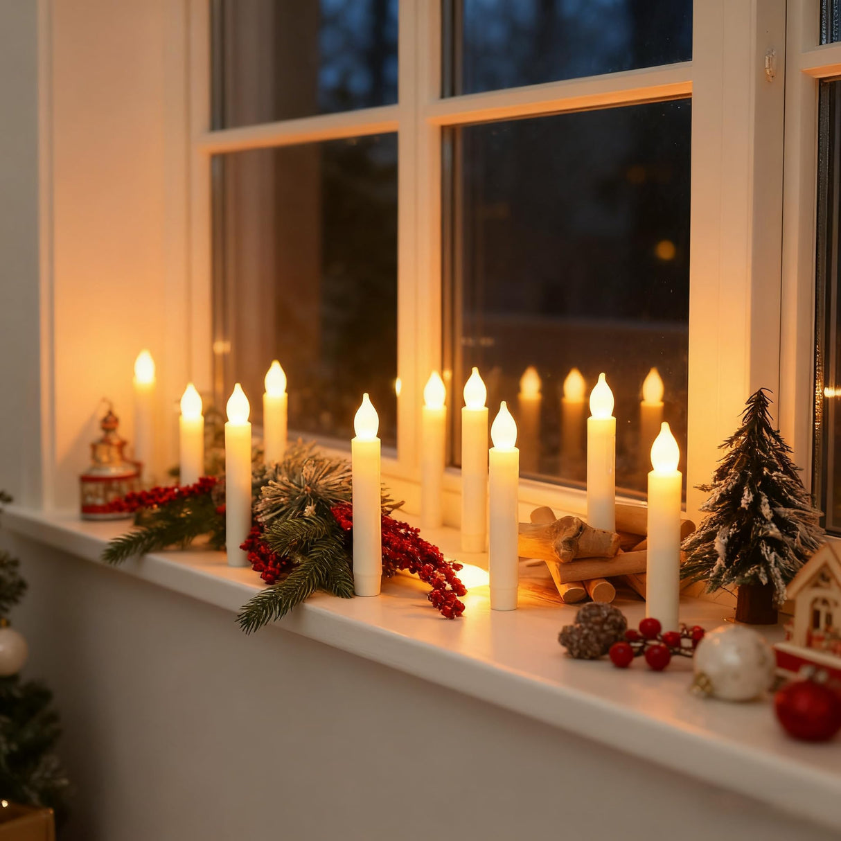 MUMCHASI 24 Packs Flameless Taper Candles Battery Operated Candlestickes Electric LED Candles Flickering Christmas Candlesticks Warm Yellow Light Halloween Fall Decor H: 6 inches No Remote