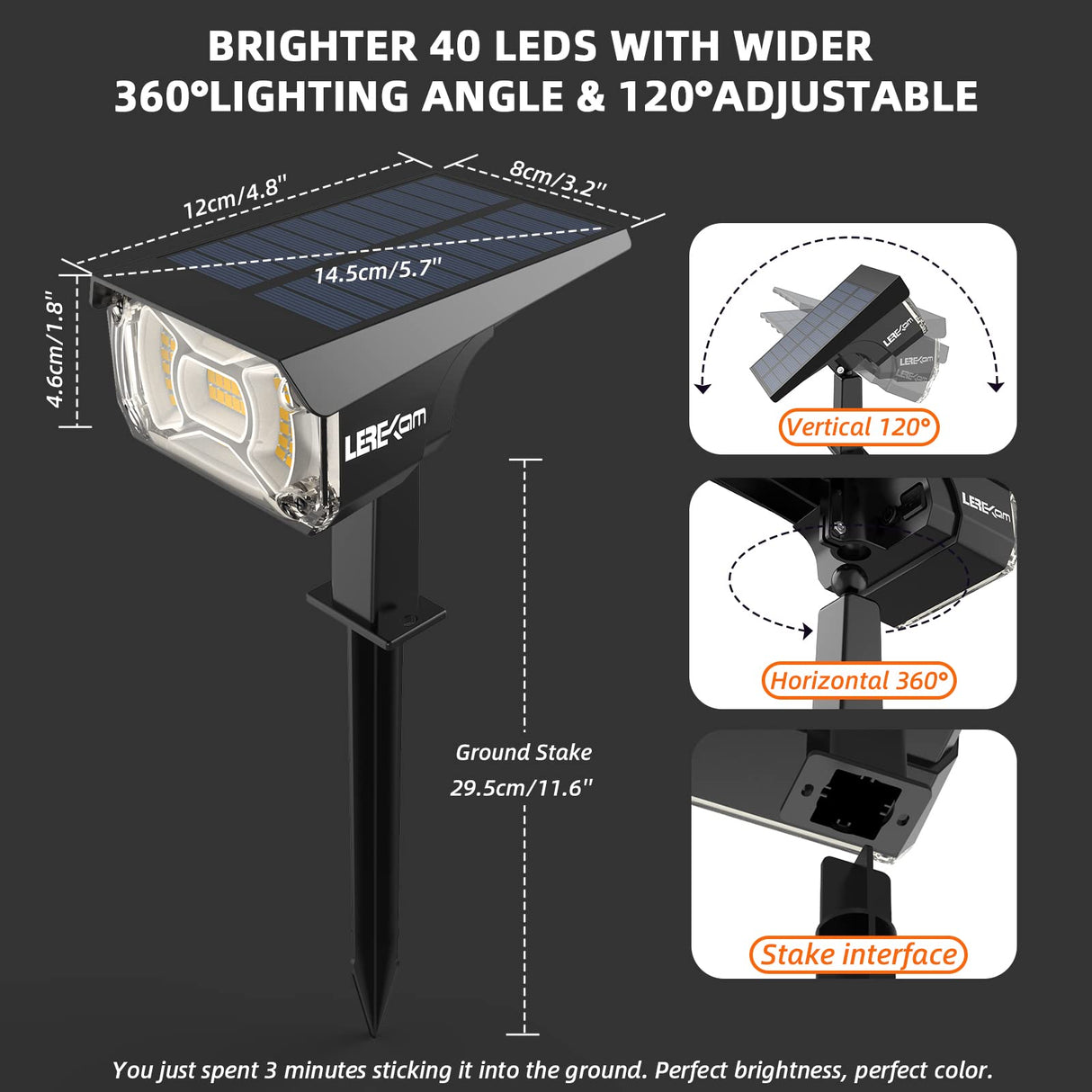 LEREKAM Solar Spot Lights Outdoor Landscape Lights, 40 LEDs Solar Landscape Spotlights Outdoor Waterproof Auto On/Off Garden Lights, Outdoor Lights for Yard Palm Trees Driveway Patio Pool