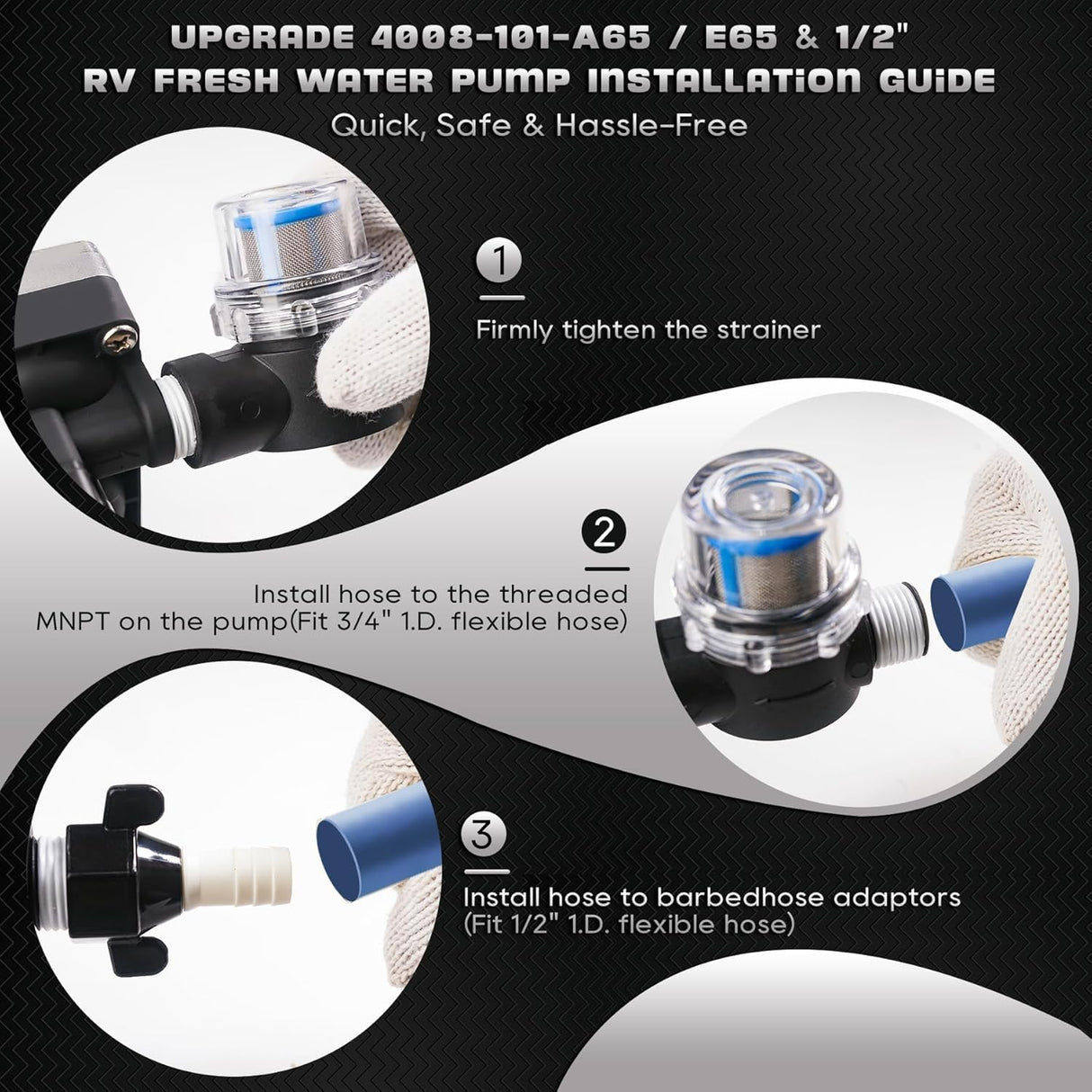 12V RV Water Pump 4008-101-A65/E65 | 3.0 GPM - 55 PSI | Camper RV Water Pump | Self-Priming & Quiet Diaphragm Pump | Thermal Protection & Dry Run Safe | for Halloween Christmas