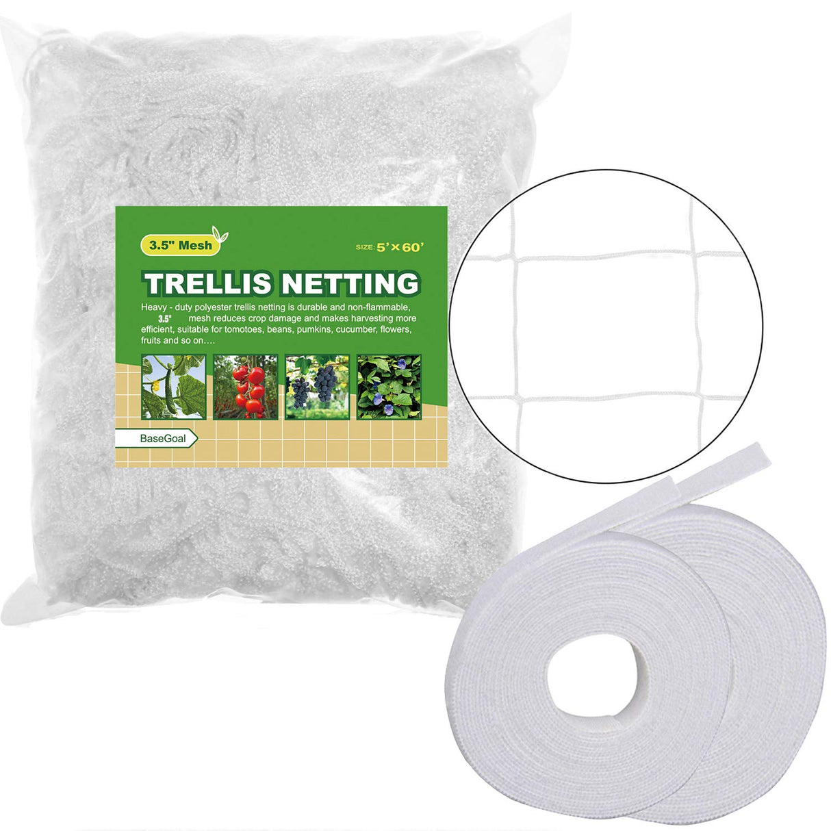 BaseGoal 3.5in Mesh Trellis Netting, 5x60ft, 1 Pack