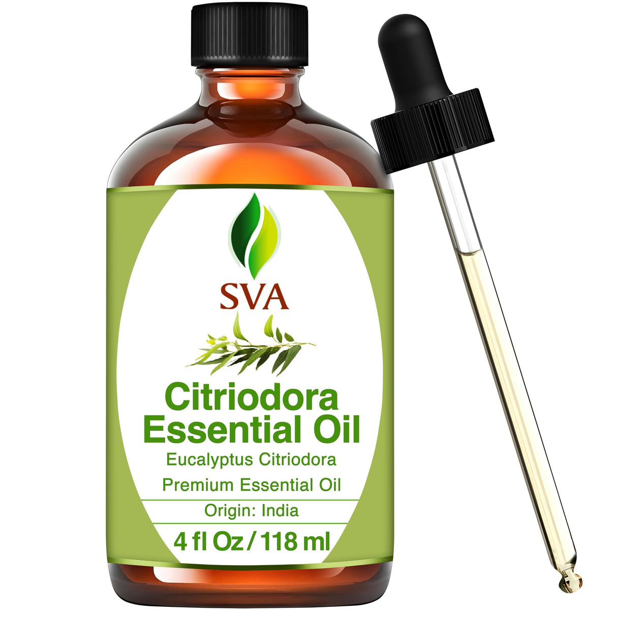 SVA Lemon Eucalyptus Essential Oil – 4 Fl Oz – 100% Natural Citriodora Oil - for Diffuser, Hair Care, Face, Skin Care, Aromatherapy, Scalp and Body Massage, Soap and Candle Making – with Dropper