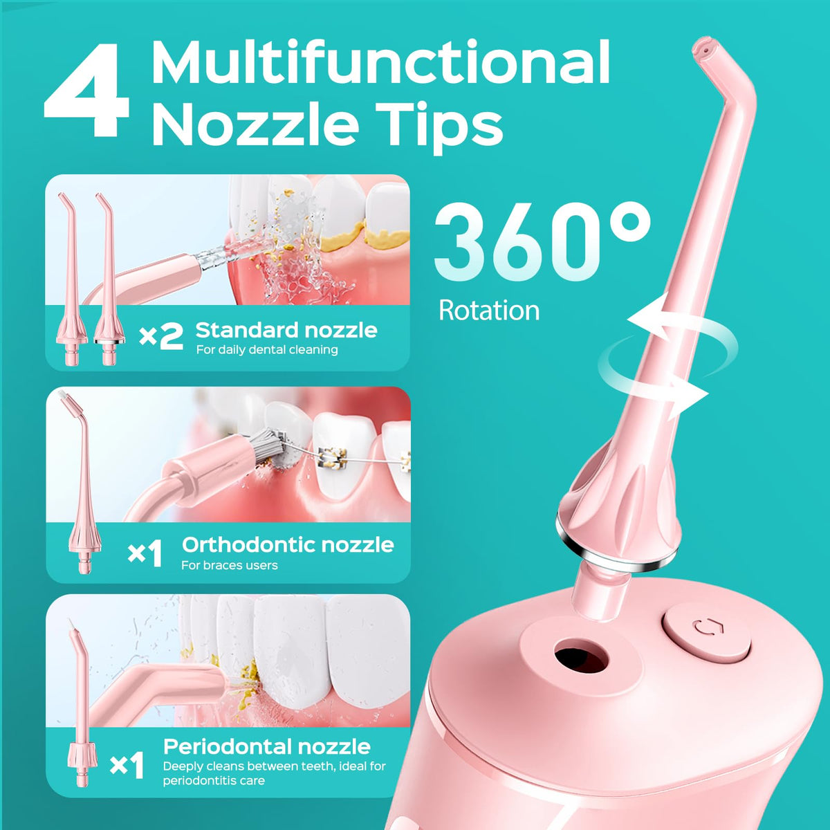 COSLUS ADA Accepted C50 Water Dental Flosser, 4 Modes 5 Power Levels, Pink