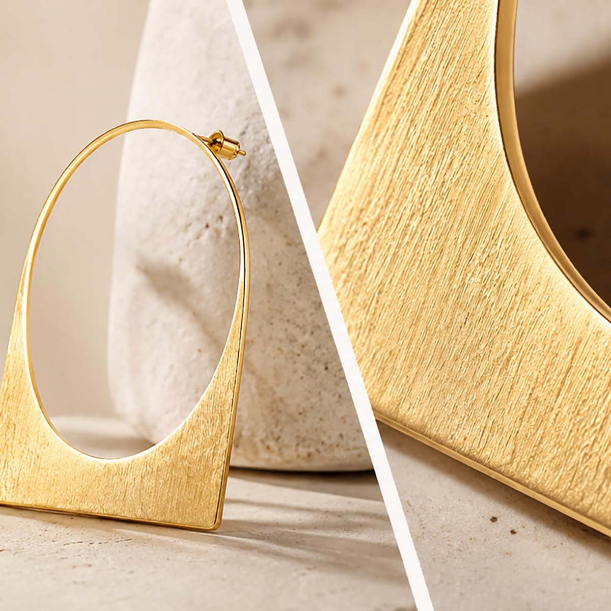 Large Gold Hoop Earrings, 14k Plating Big Chunky Geometric Hollow Brushed Metal Sheet Drop Dangle Huggie Studs Womens Statement Jewelry Gift (Hollow Gold)