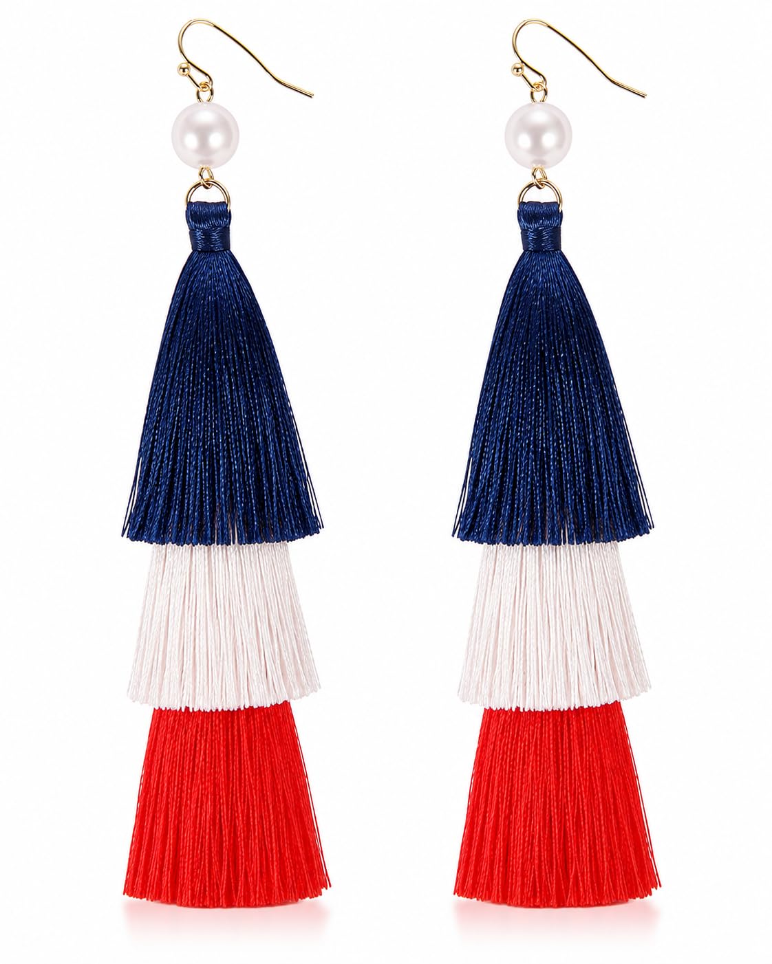 Zealmer Womens Real Gold Plated Long American Flag Earrings 4th of July Dangle Earrings Jewelry for Women