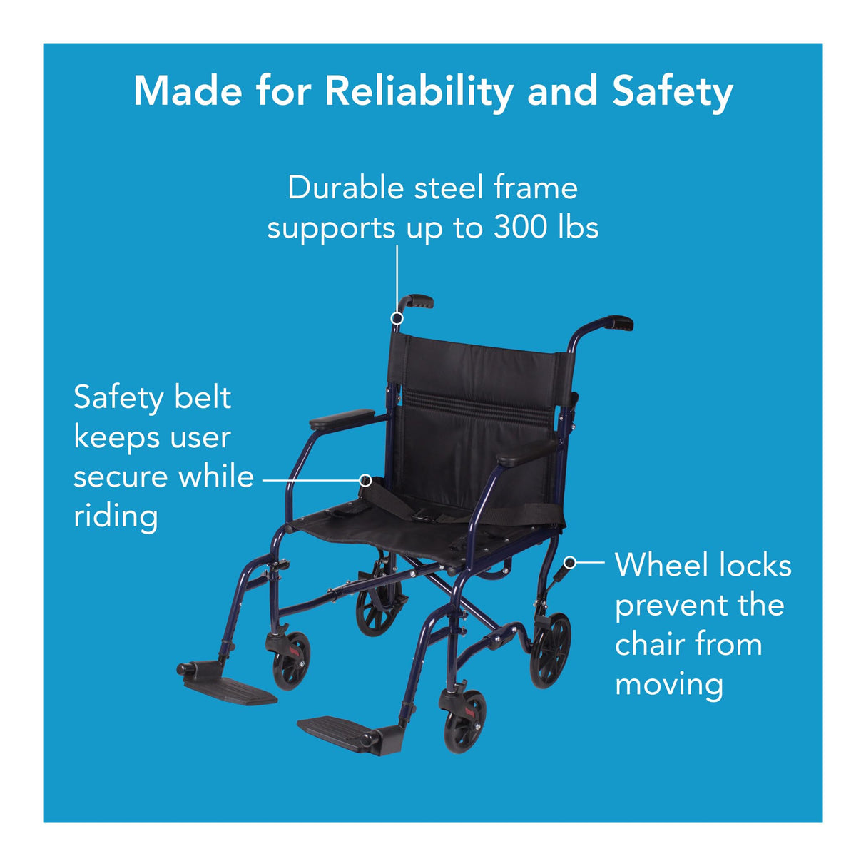 Carex Transport Wheelchair With 19 inch Seat, Folding Transport Chair with Foot Rests, Foldable Lightweight Wheelchair Foldable for Storage and Travel