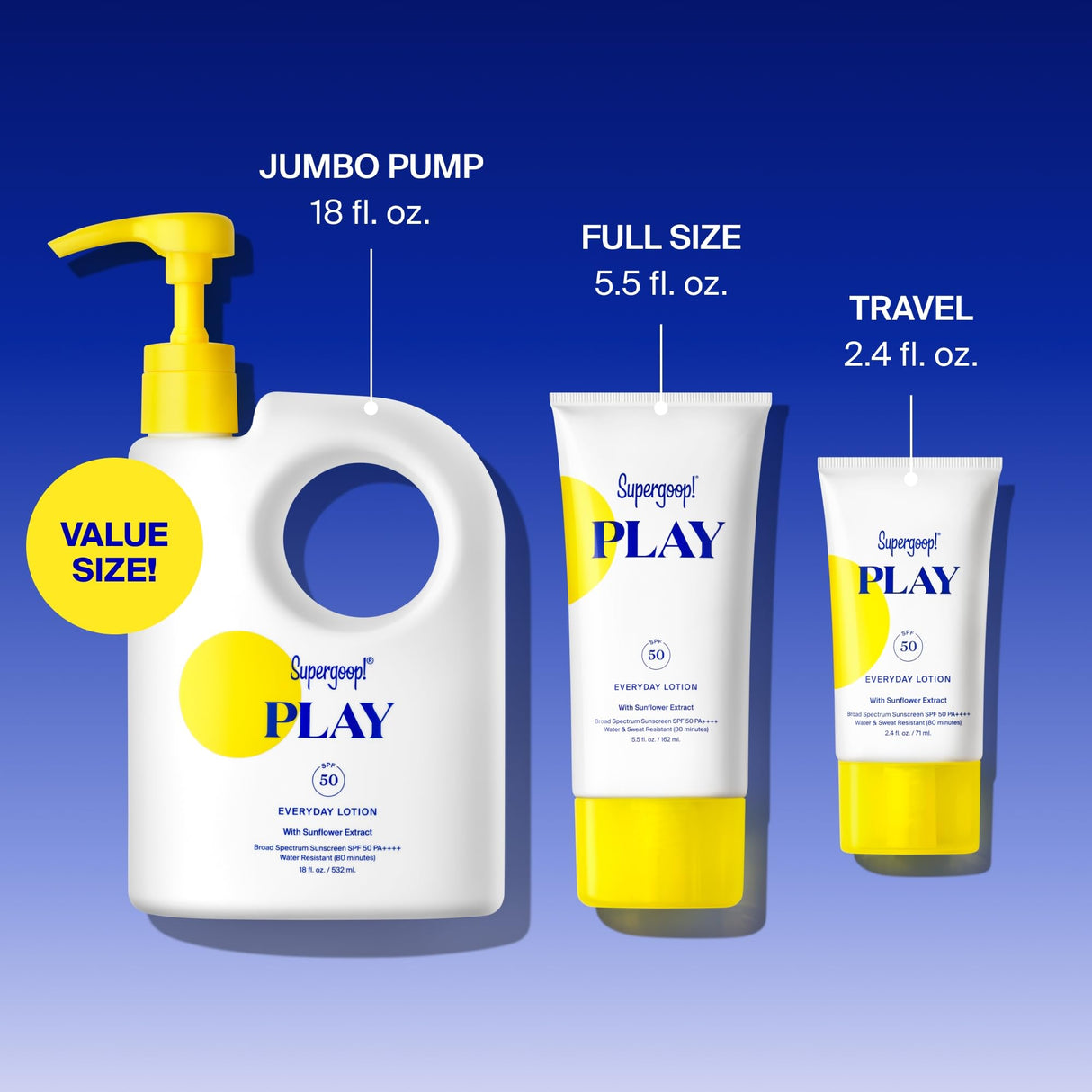 Supergoop! PLAY Everyday Lotion SPF 50 (2.4 fl oz) - Broad Spectrum Body & Face Sunscreen for Sensitive Skin - Great for Active Days - Fast Absorbing, Water & Sweat Resistant