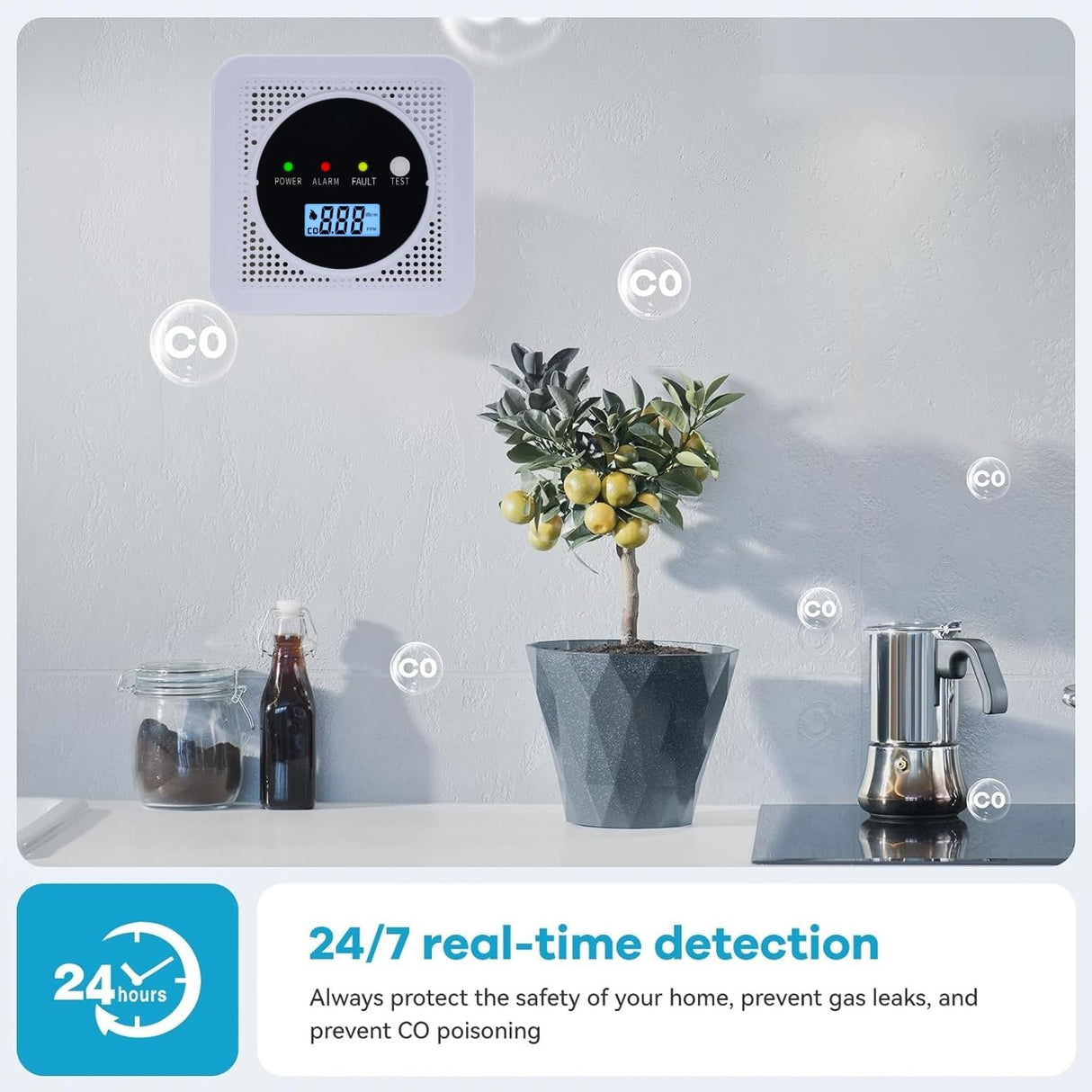 2-in-1 Smoke Detector and Carbon Monoxide Detectors, Battery Powered, CO&Smoke Alarm with Sensitive Sensor, Digital LCD Display, LED Signal Lights, Portable CO and Smoke Monitor Alarm