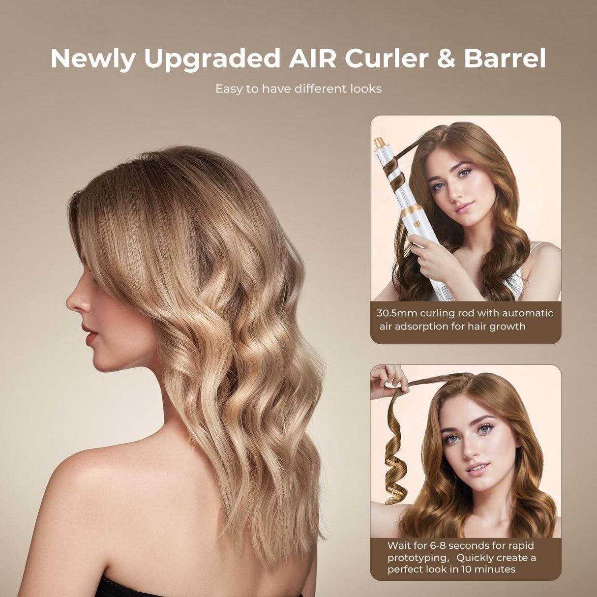 5 in 1 Blow Dryer Brush, Upgrade Hair Dryer Brush Air Curler Air Curling Wrap Styler, Detachable Hot Air Brush Negative Ion Curling Brush Iron, Hair Styling Tools for Drying Curling Straightening