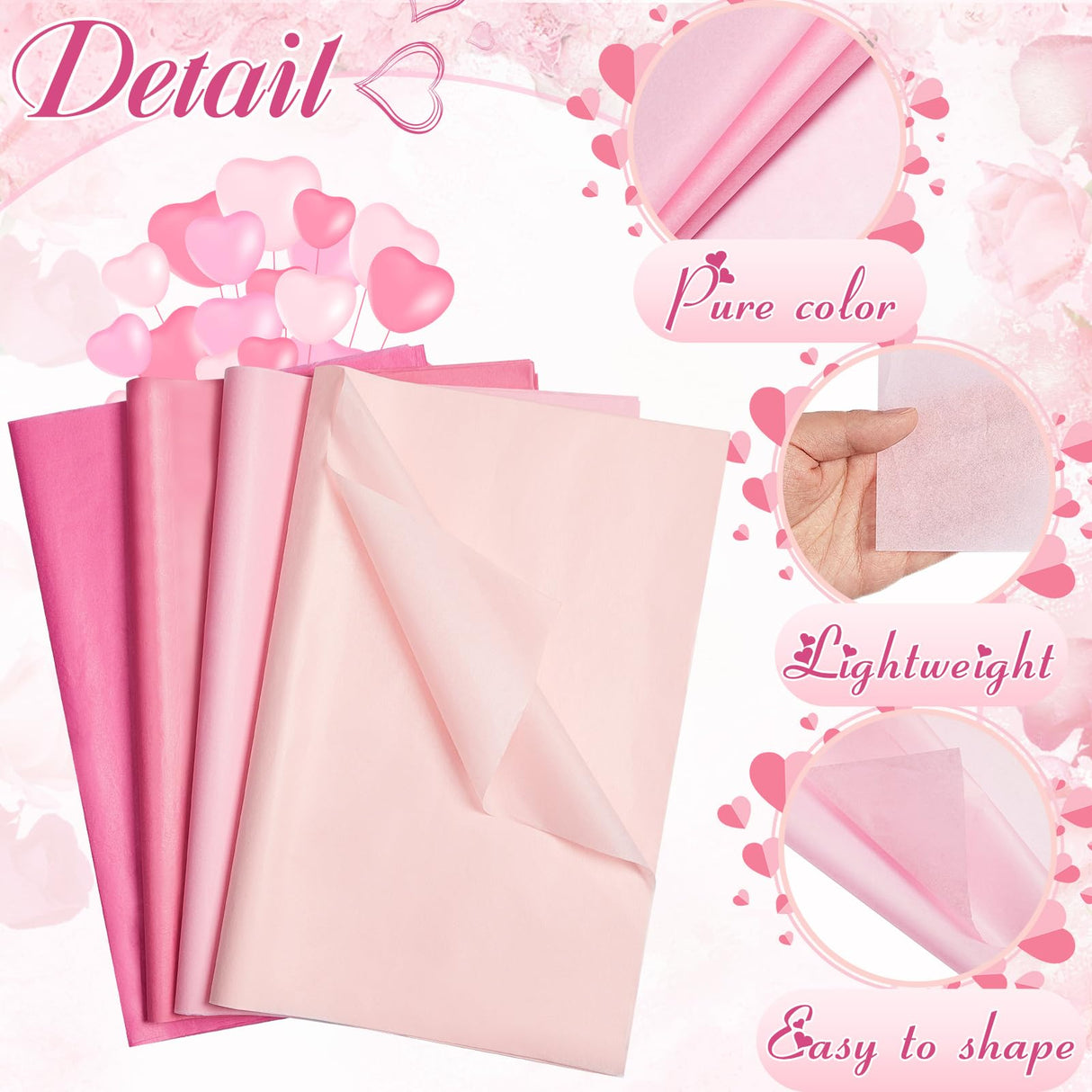 Qilery 500 Sheets Pink Tissue Paper Bulk for Gift Bags 15 x 20 Inch Acid Free Halloween Packaging Wrapping Decoupage Paper Sheets for Christmas Wedding Decoration DIY Flowers, Pom Poms Crafts Supplies