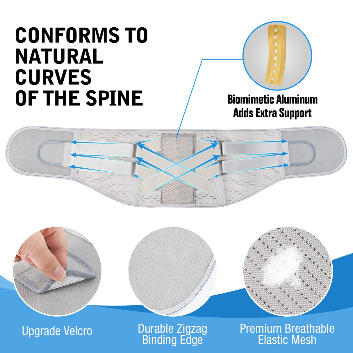 EGJoey Back Brace for Lower Back Pain Relief - Back Support Belt for Women & Men for Herniated Disc, Sciatica. Removable Stays with 2 Different Hardness Sets (Grey, Large)
