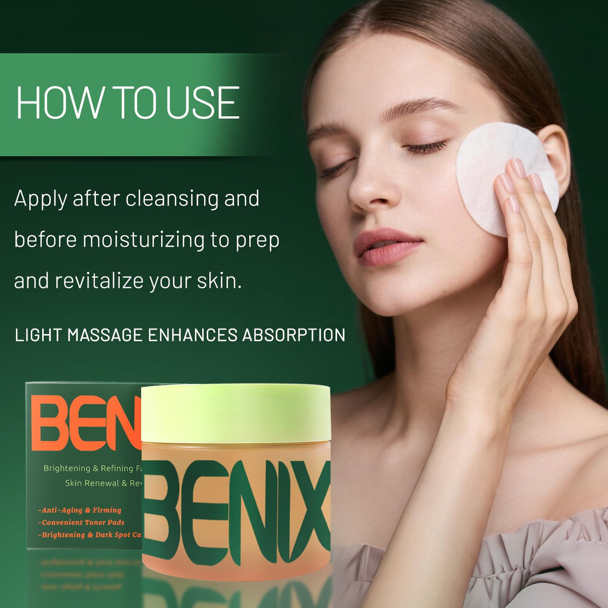 BENIX Korean Toner Pads (100 Count) – Hydrating & Anti-Aging for Dark Spots, Wrinkles & Uneven Skin – Infused with Snail Extract, CICA, Niacinamide & Peptides for a Clear, Radiant Complexion