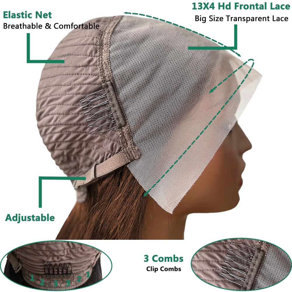 Brown Bob Wig Human Hair 13x4 Frontal Lace Wig 14 Inch Body Wave HD Lace Front Wigs Human Hair Pre Plucked Glueless Bob Wigs for Women (#4 Brown, 14 Inch)