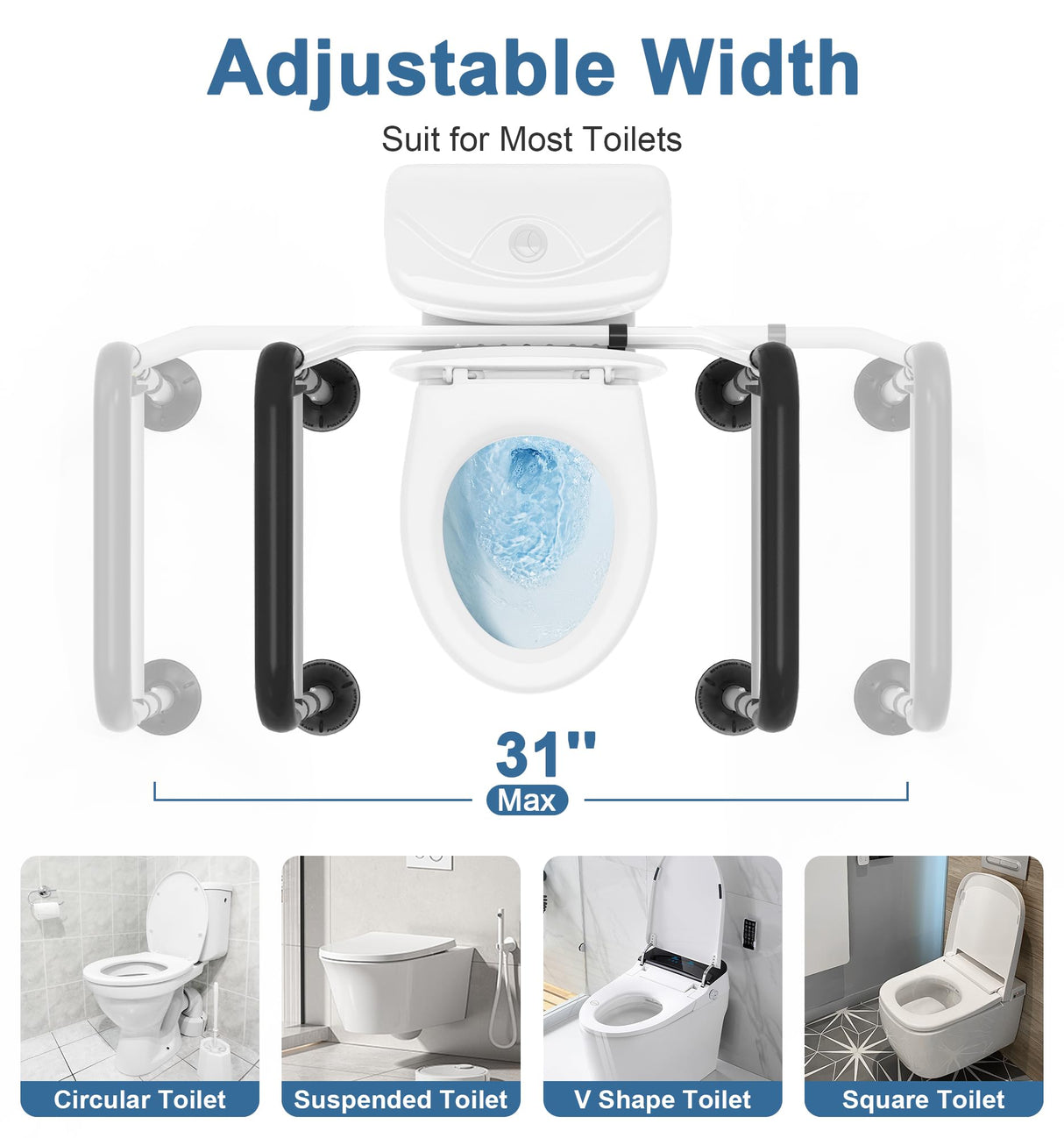 Toilet Safety Rails for Seniors (350 LBS), Adjustable Toilet Safety Frame for Elderly and Disabled, FSA HSA Eligible Foldable Handicap Toilet Assistance Rail Fits Most Toilets, Matte Black