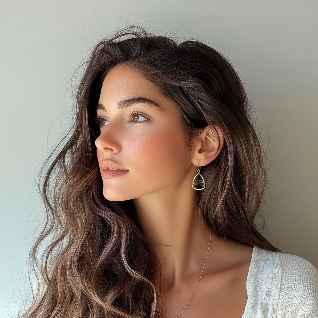 SPUNKYsoul Silver Teardrop Earrings for Women with Handmade Copper-Toned Gold Wire-Wrapped Design - Lightweight Silver Jewelry - Trendy gifts for women - Ideal for Everyday Use - 1.5inch