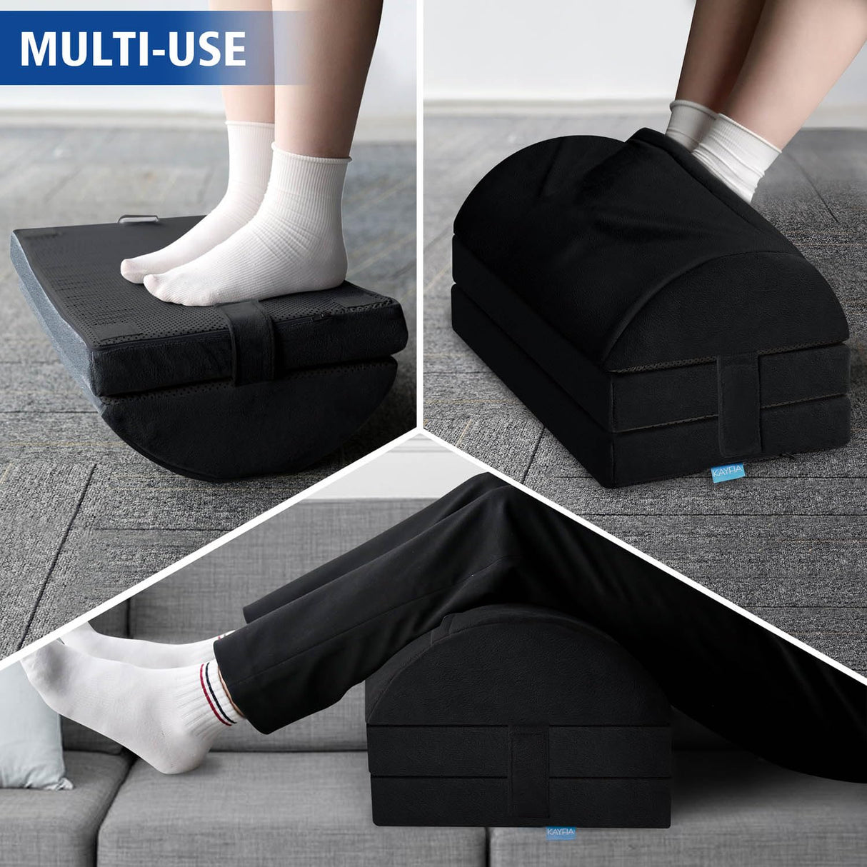 KAYFIA Foot Rest for Under Desk at Work XXL(20in) with 3 Adjustable Heights,Foot Stool with Supportive Gel Foam, Warmer Feet Pocket Footrest for Office Gaming Chair, for Leg Support -Black