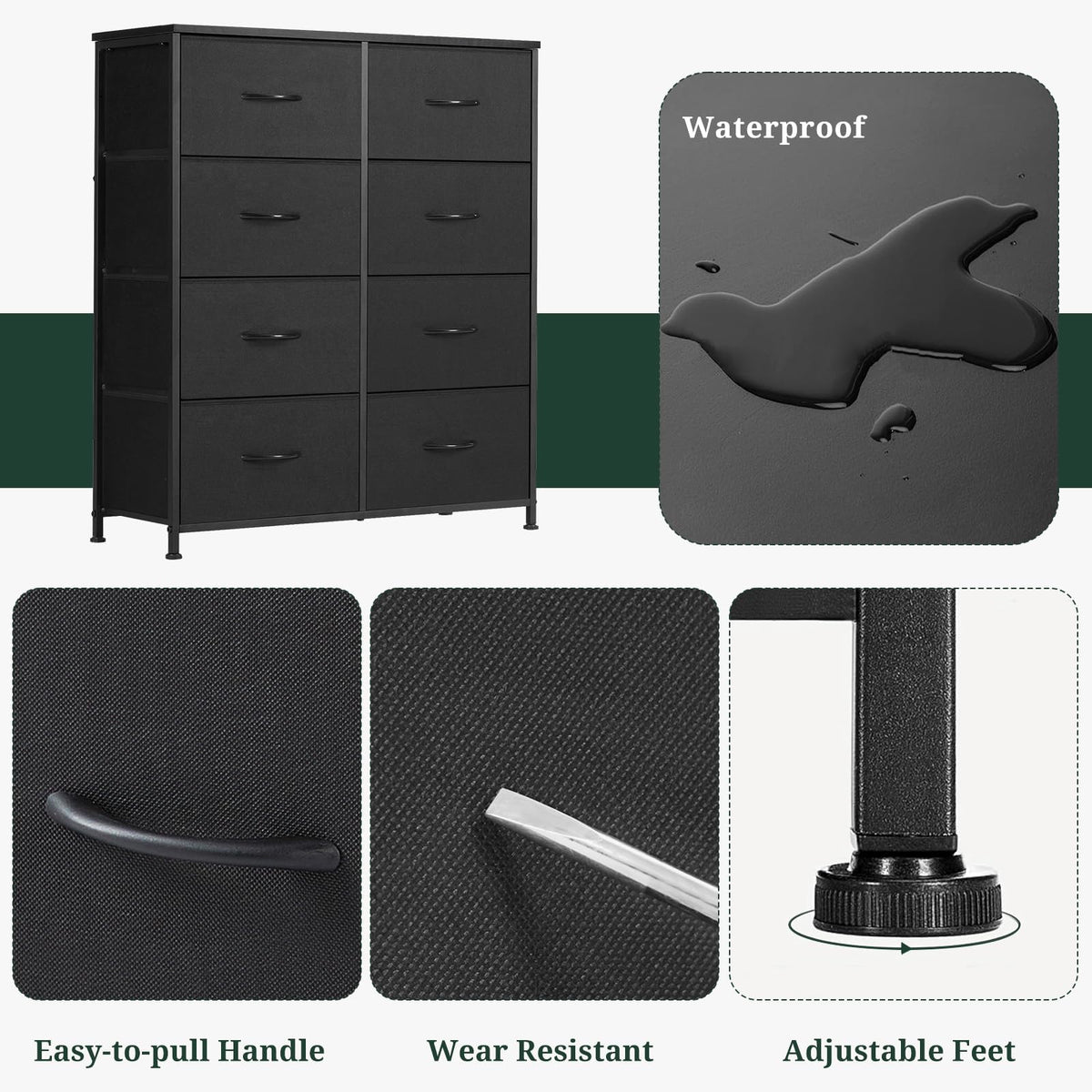 8-Drawer Dresser for Bedroom, Anti-Tip Tall Storage Organizer