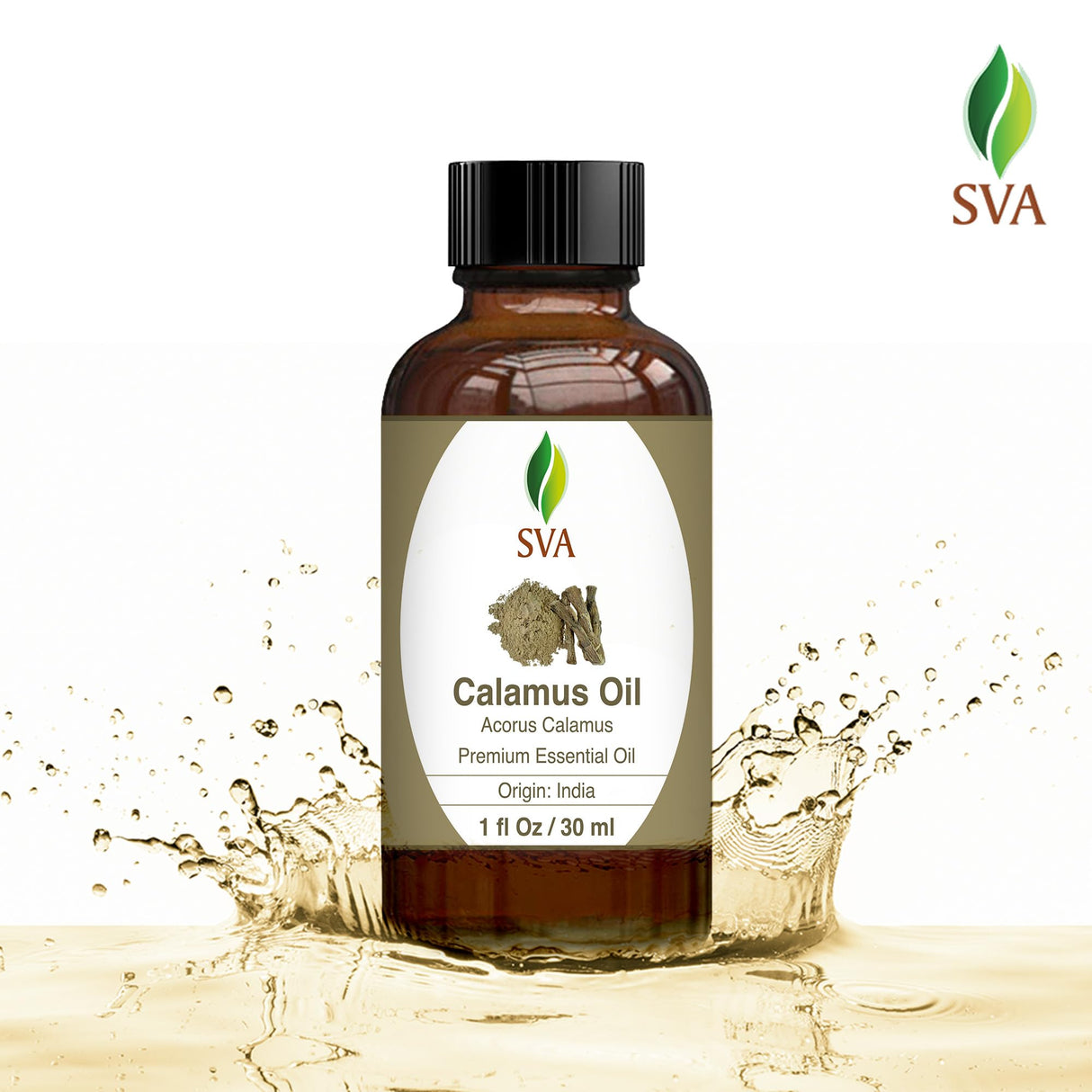 SVA Calamus Essential Oil – 1 Fl Oz – 100% Natural Calamus Oil - for Diffuser, Hair Care, Face, Skin Care, Aromatherapy, Scalp and Body Massage, Soap and Candle Making – with Dropper