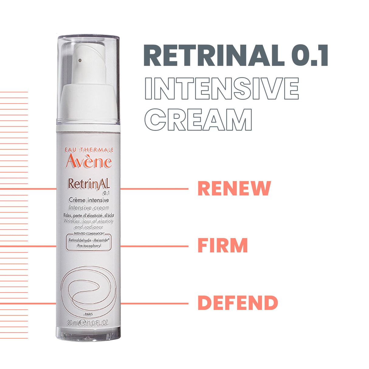 Avène RetrinAL 0.1 Intensive Cream, Retinaldehyde, Reduce Signs of Aging, Brighten & Rejuvenate Skin, 1.01 Oz