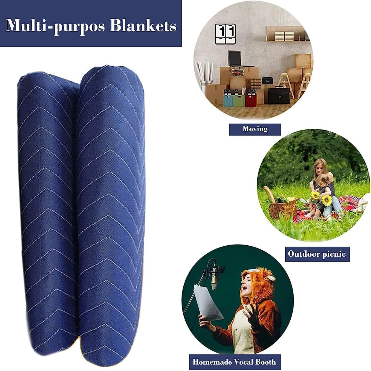 PONGHEI 2 Moving Blankets 80"x 72" Heavy Duty Packing Blankets for Shipping Thick Furniture Wrapping for Moving Supplies Professional Quilted Shipping