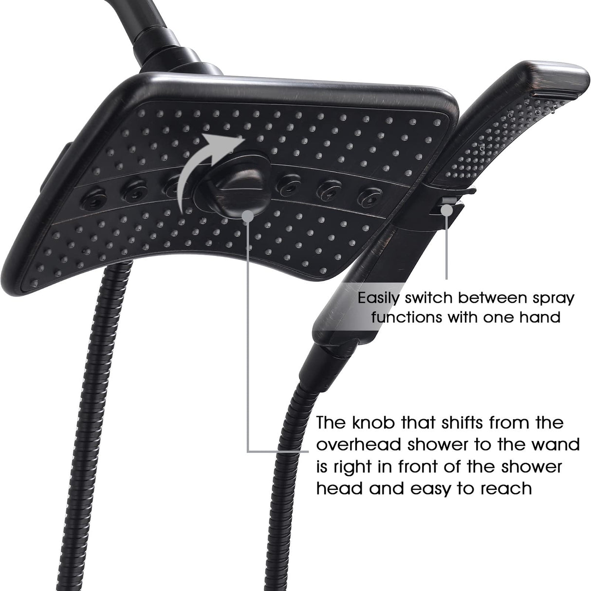 BRIGHT SHOWERS High Pressure Shower Head with Handheld, Oil Rubbed Bronze Dual Showerhead Combo with Rainfall Spray, Detachable Hand Held Shower, 60" Stainless Steel Hose
