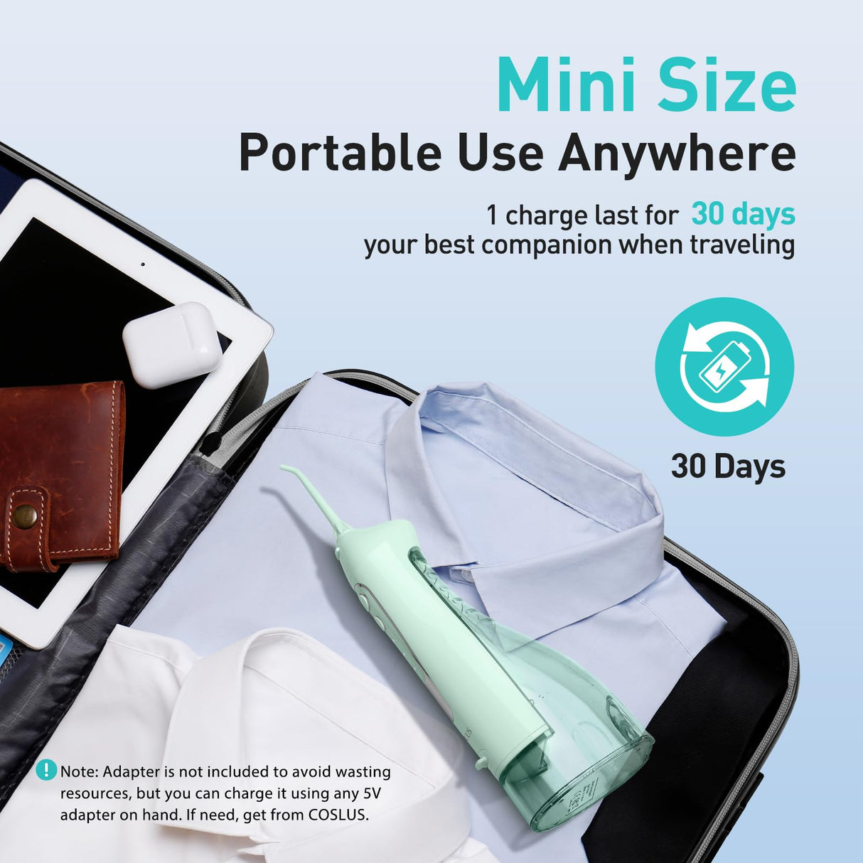 COSLUS Water Dental Flosser Teeth Pick: Portable Cordless Oral Irrigator 300ML Rechargeable Travel Irrigation Cleaner IPX7 Waterproof Electric Flossing Machine for Teeth Cleaning C20(F5020E) Green