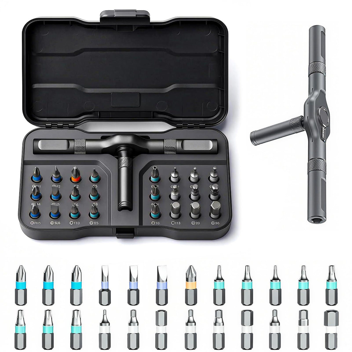 2026 New Tools 24 in 1 Magnetic Ratchet Screwdriver Set, Multi Bit DIY Magnetic Screwdriver Set with Detachable Ratchet Handle, Portable Precision Repair Tool Kit for Furniture, Electronics, Bicycle