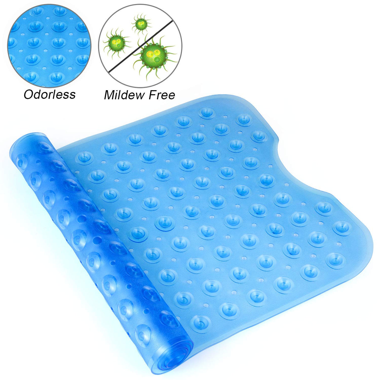 YINENN Bath and Shower Safety Mats 40x16 inch, Non Slip with Suction Cups for Bathroom Stall and Tub Floor, Extra Large and Machine Washable, Drain Holes Keep Bathtub Clean, Blue