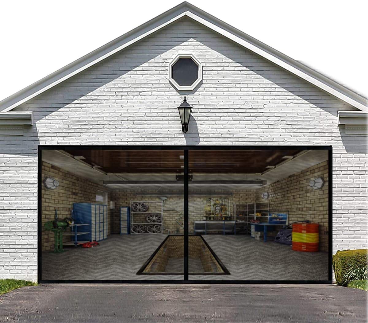 LIAMST Garage Door Screen for 15x8FT,1 Car Garage Doors- Reinforced Fiberglass Door Screen,Stronger High Energy Magnets , Magnetic Screen Door
