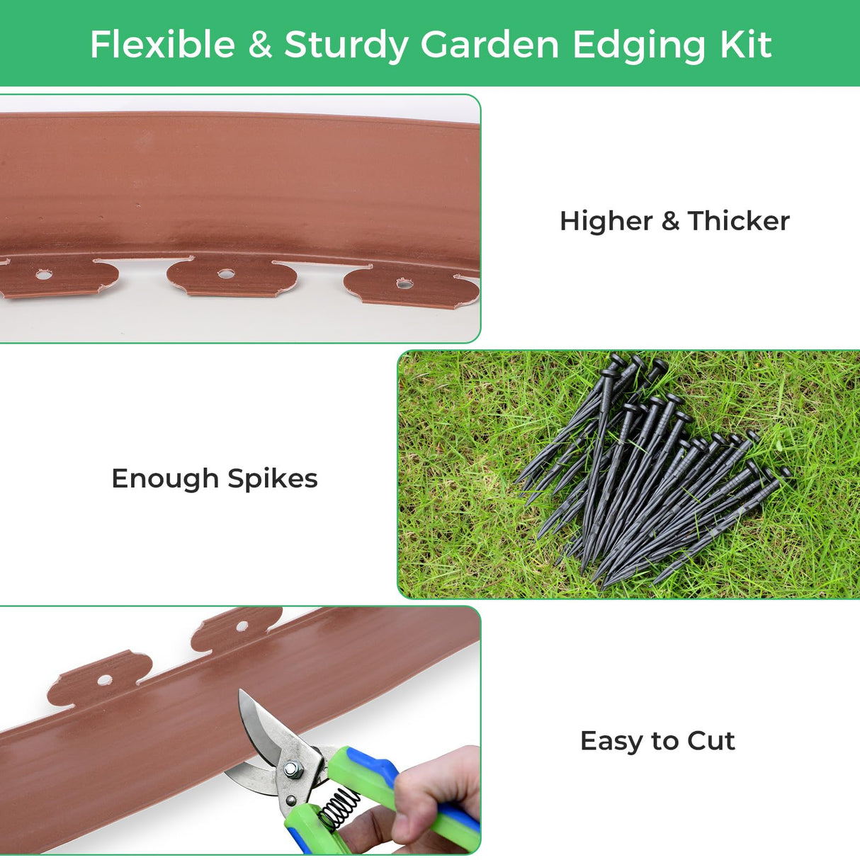 4-Inch x 100 FT Landscape Edging Border with 150 Stakes, Plastic Garden Edging Border Kit, Flexible No Dig Lawn Edging Border for Garden Flower Beds Yard Pathway Paver (Brown)