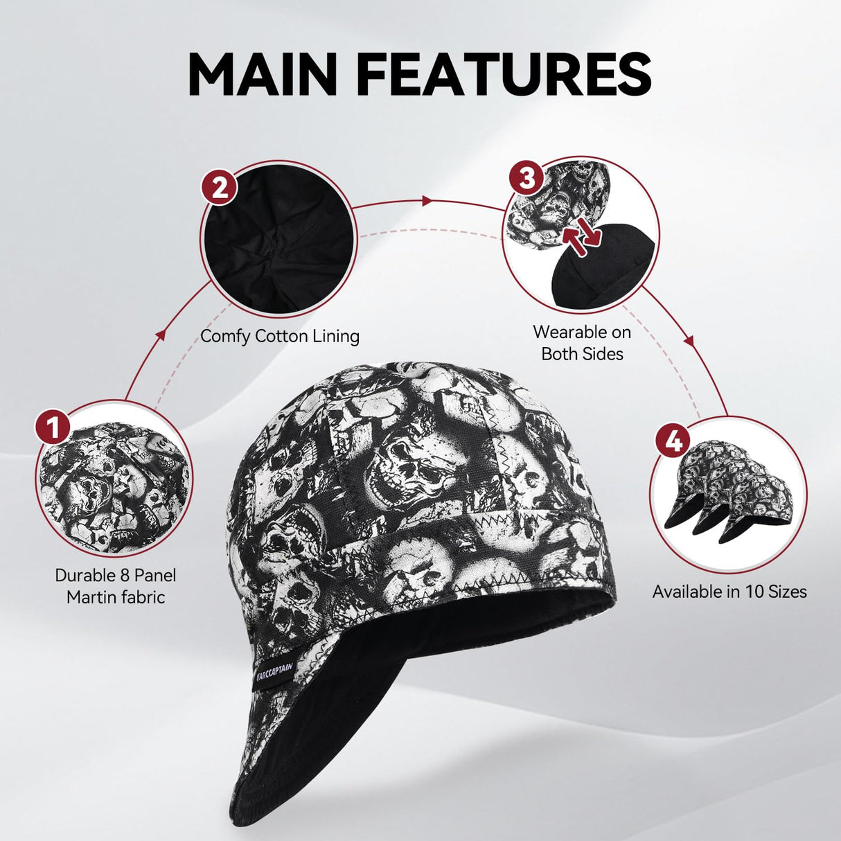 ARCCAPTAIN Reversible Welding Caps, 8 Panel Protective Welding Cap, 10 oz Fireproof Cotton Comforts for Safety and Protection While Welding to Men Women, 7 1/4