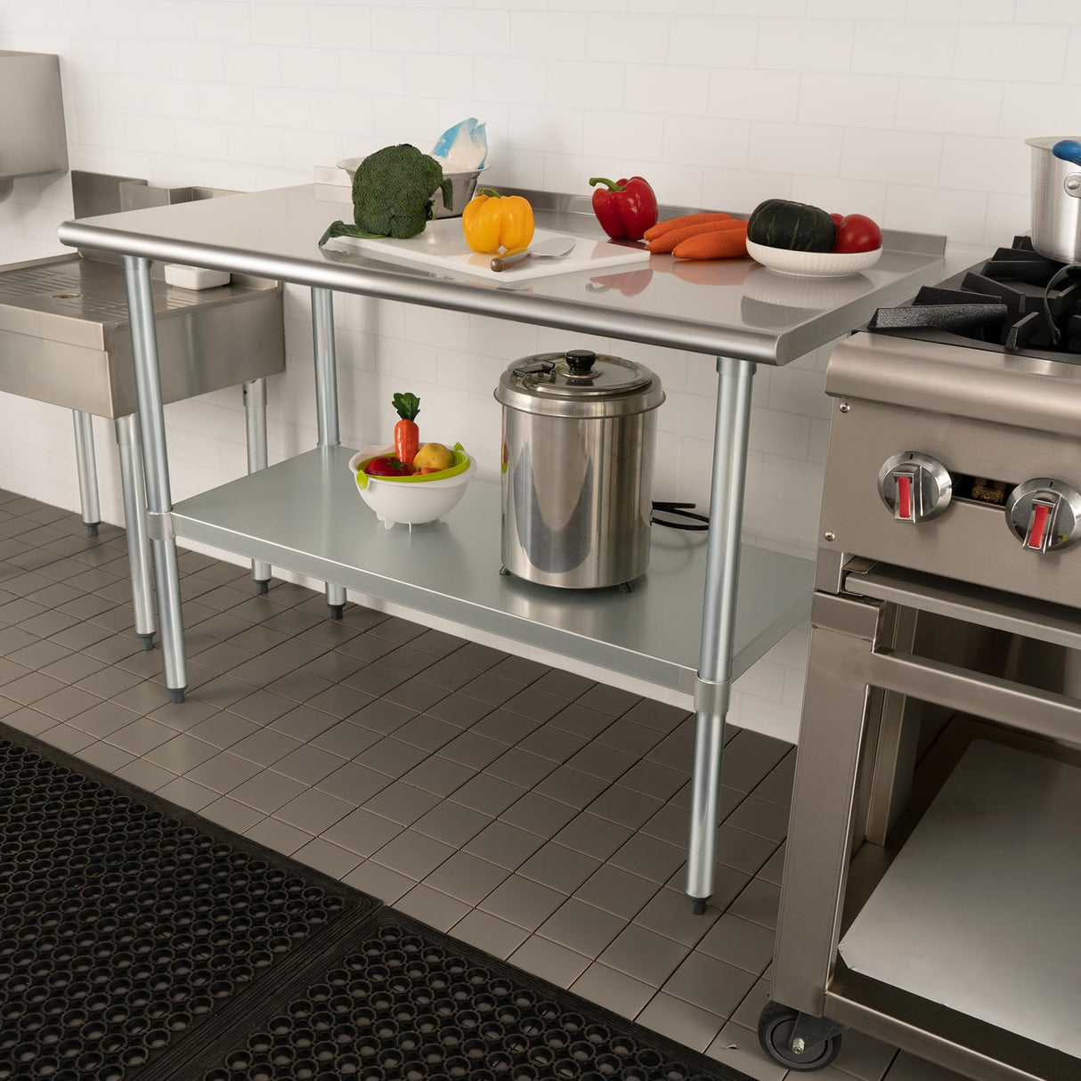 HARDURA Stainless Steel Prep & Work Table 30 x 72 Inches NSF Heavy Duty Commercial with Undershelf and Backsplash, Galvanized Legs for Commercial Food Prep
