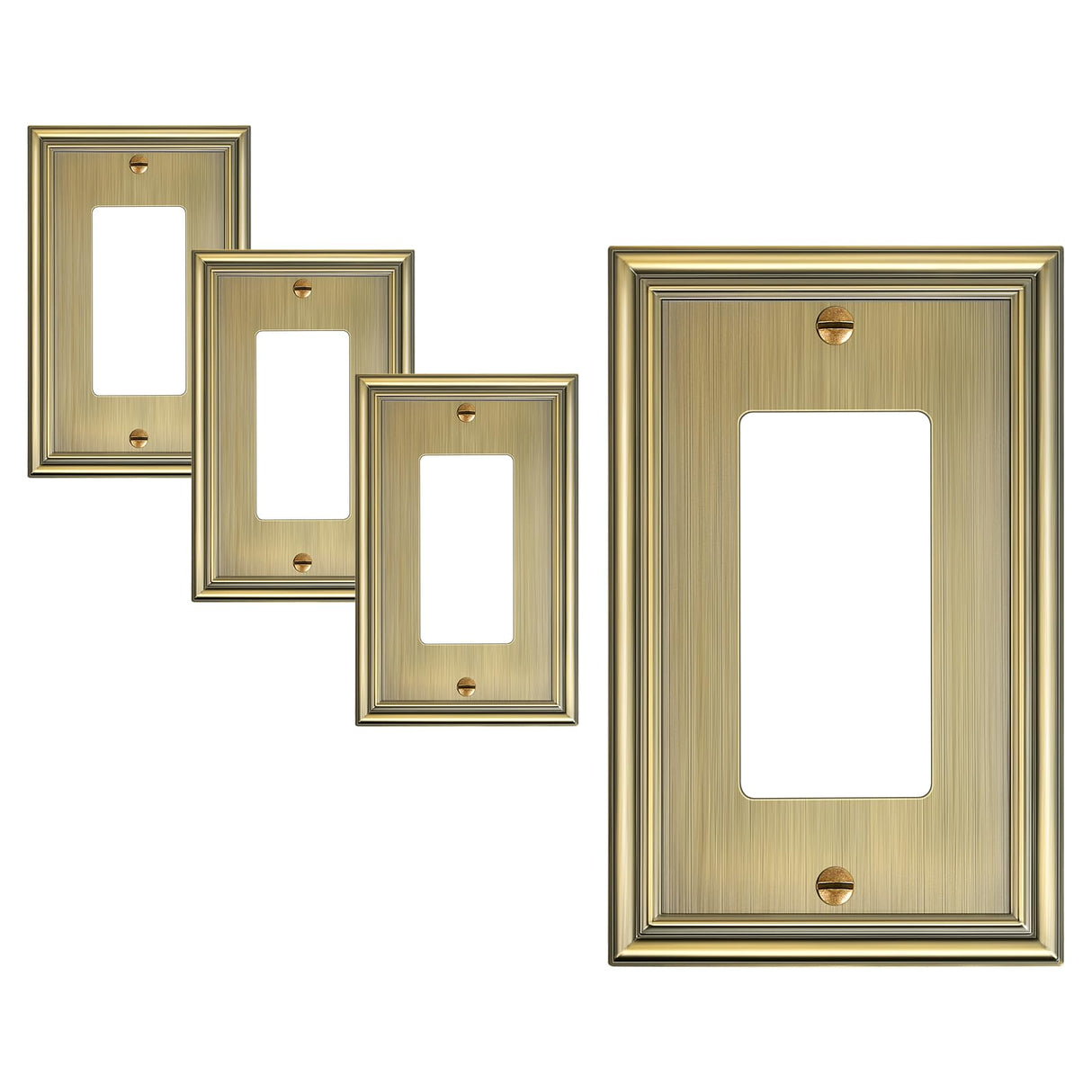 TREEWELL 4-Pack Decorator Cover Plate, Antique Brass Decorative Switch Plates and Outlet Covers, Durable Zinc Alloy Wall Plates for Electrical Outlets, Receptacle, GFCI Outlet, Dimmer Switch