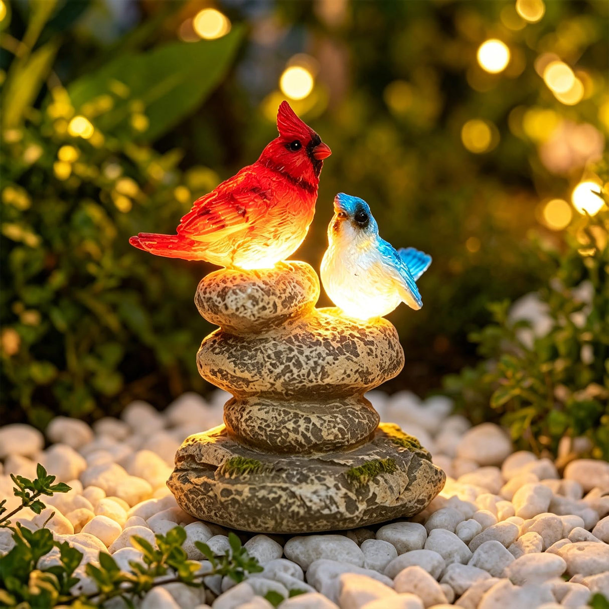 Ovewios Solar Garden Statues Outdoor Decor, Garden Sculptures Stones Statue Novelty Birds Figurine Decoration for Patio Yard Porch Art Home Decor