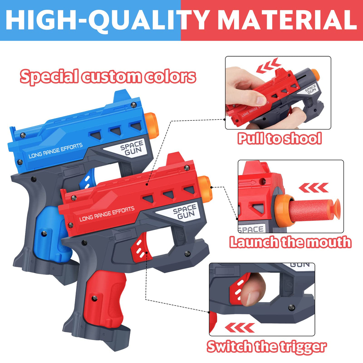 2 Pack Blaster Guns Boys Toy-with 60 Bullets &2 Wristbands, TiopLior Blaster Guns Toy Age for 4-9 Christmas Birthday Gifts &2 Safety Glasses/Face Masks for 6+ Year Old Kids Games Toys
