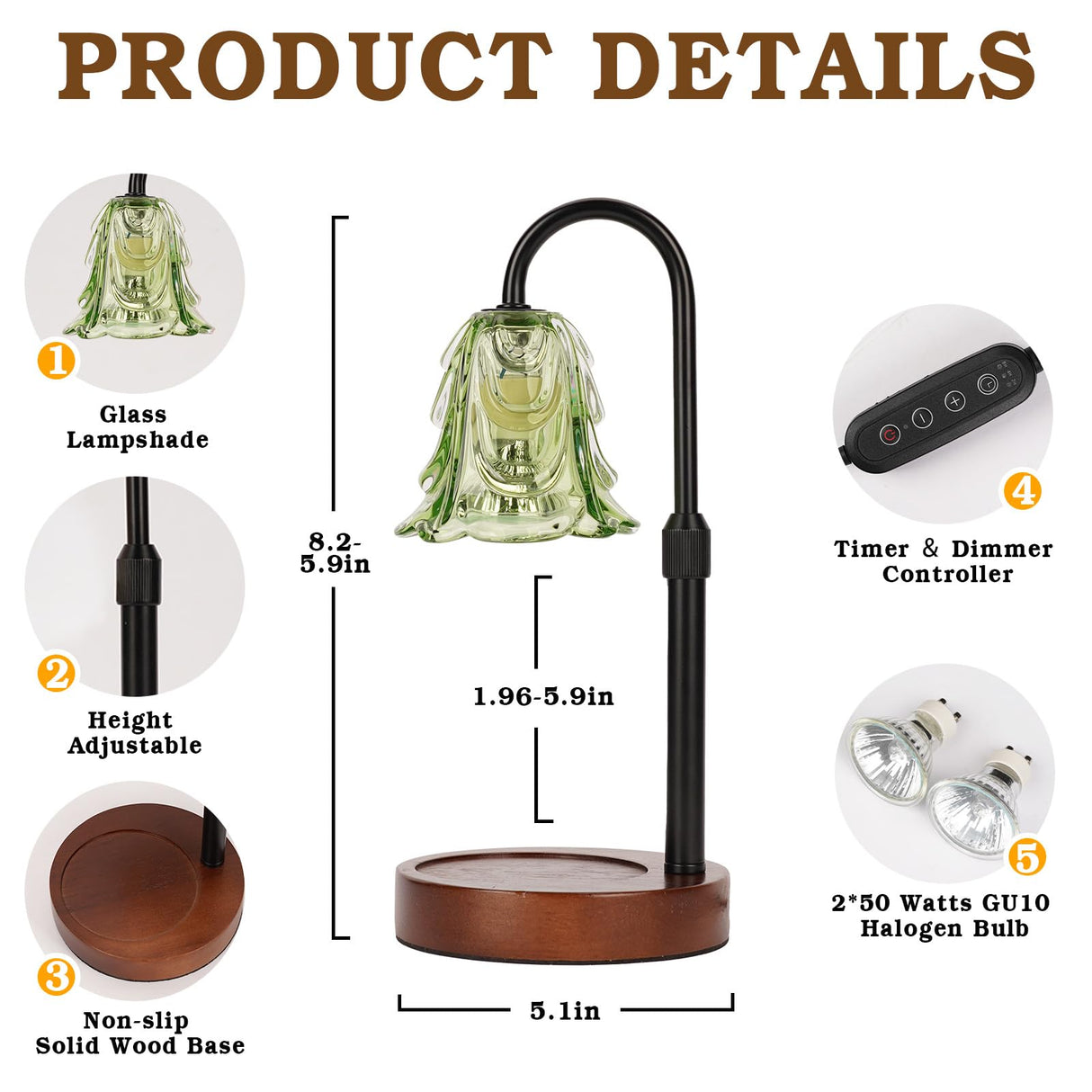 Small Candle Warmer Lamp with Timer, Adjustable Green Lamp Warmer for Jar Candles, Unique Women Gifts for Birthday, Dimmable Candle Heater, Christmas Gifts, Cute Wax Warming Light with Wood Base