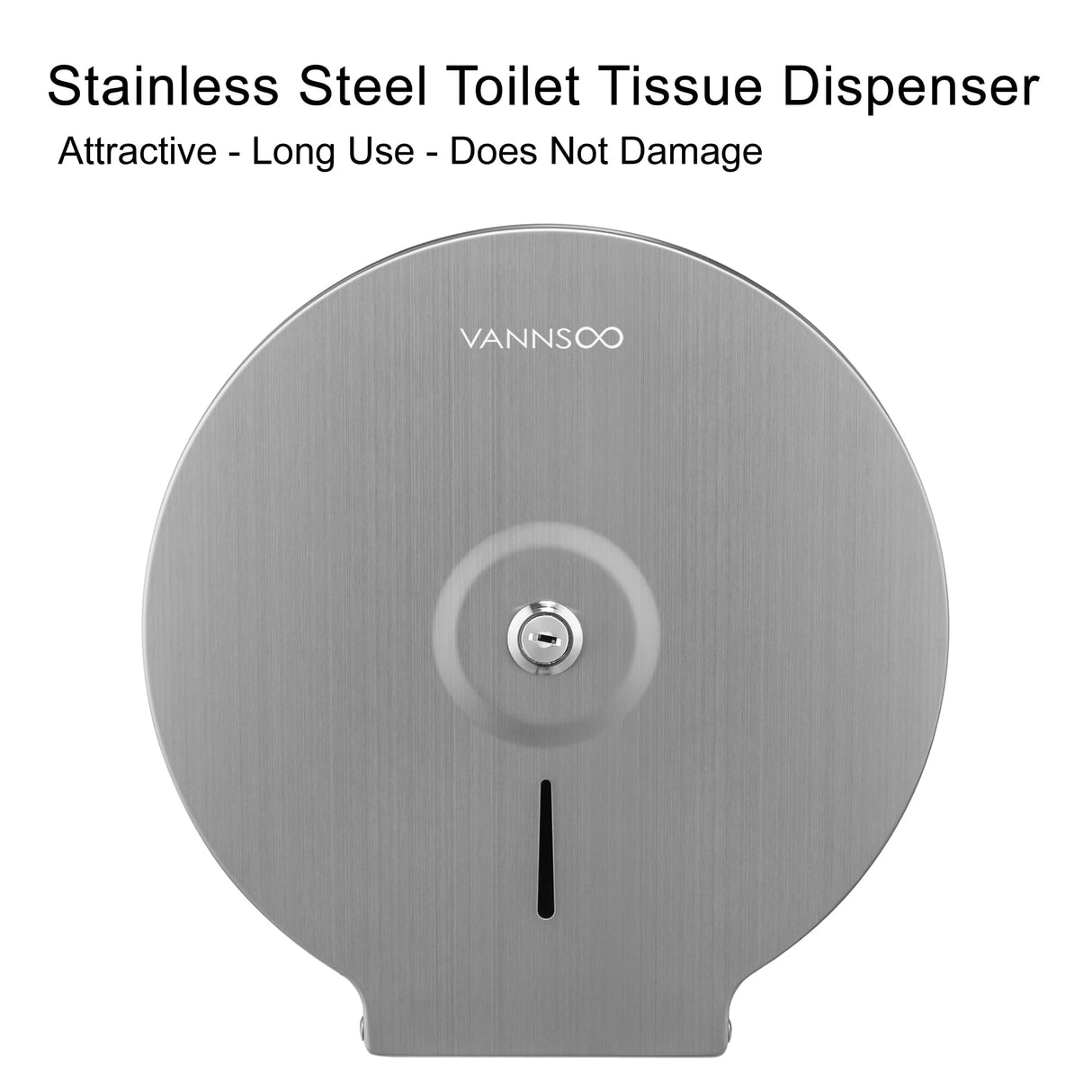 VANNSOO Commercial Jumbo Toilet Paper Dispenser, Wall Mount Stainless Steel 9 Inch Roll Toilet Paper Holder Bath Tissue Dispenser Lock Key (Brushed)