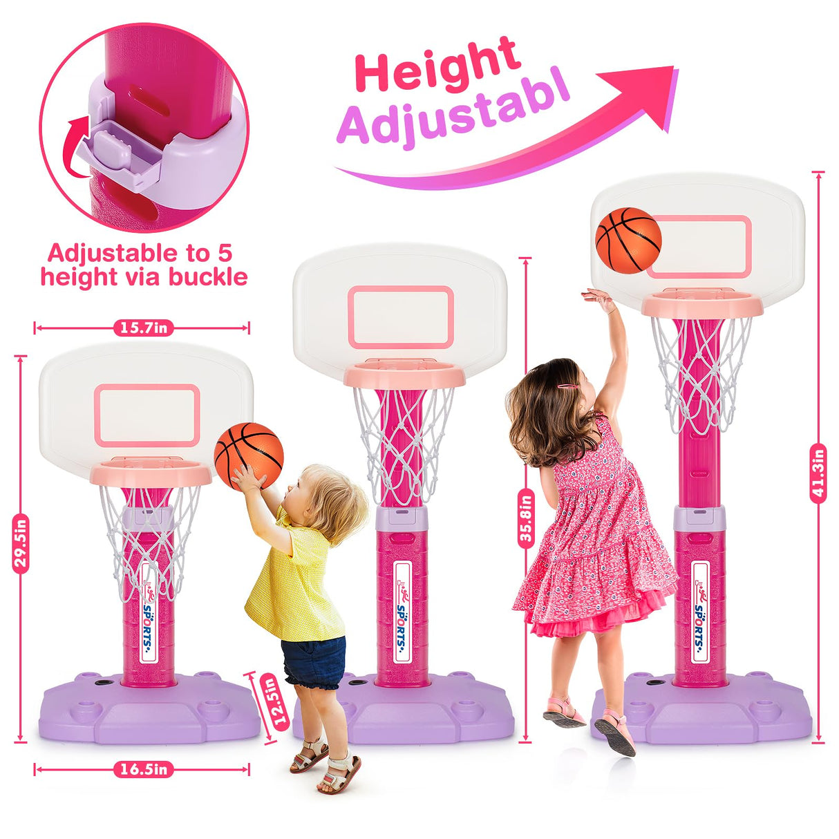 Basketball Hoop Indoor Outdoor Toys for Toddlers 1-3, Kids Basketball Hoop with 3 Balls, Adjustable Mini Basketball Goal, Christmas Birthday Sports Toys Gift for Baby Boys Girls Age 1 and Up