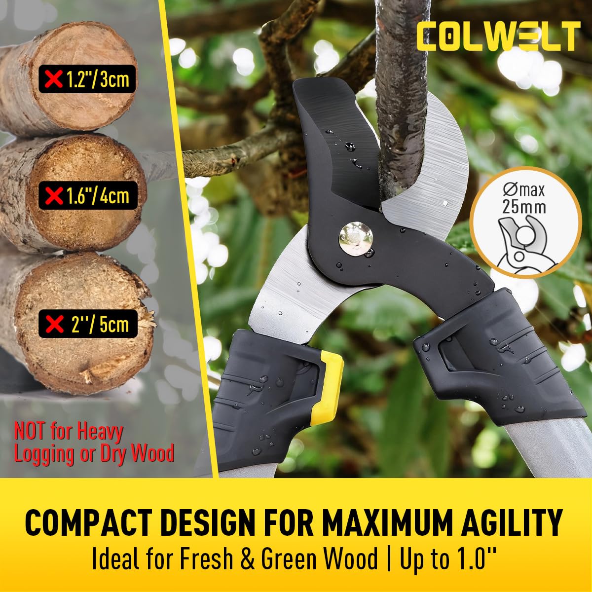 Colwelt Loppers Hedge Clippers Garden Shears 3Pcs, Compact Garden Loppers Shear Set with 17’’ Bypass Branch Cutters & Hedge Shears & Pruners, Tree Shrub Care Kit for Lopping with Soft Grip Handle