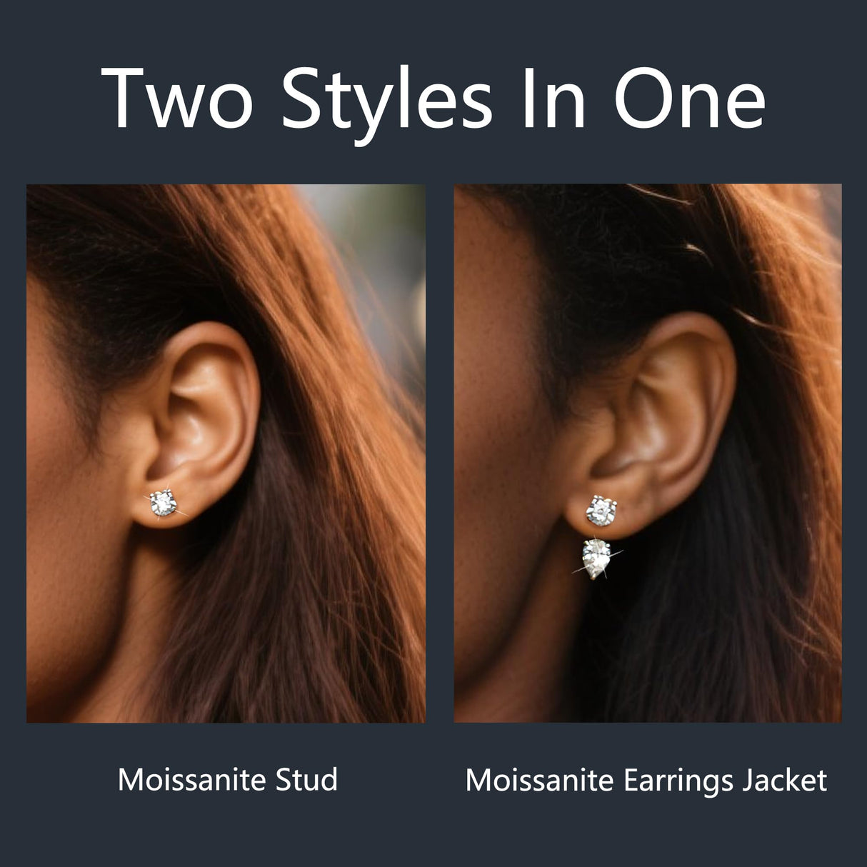 2.6Ct Silver Moissanite Earring Jacket Drop Diamond Stud Earrings for Women